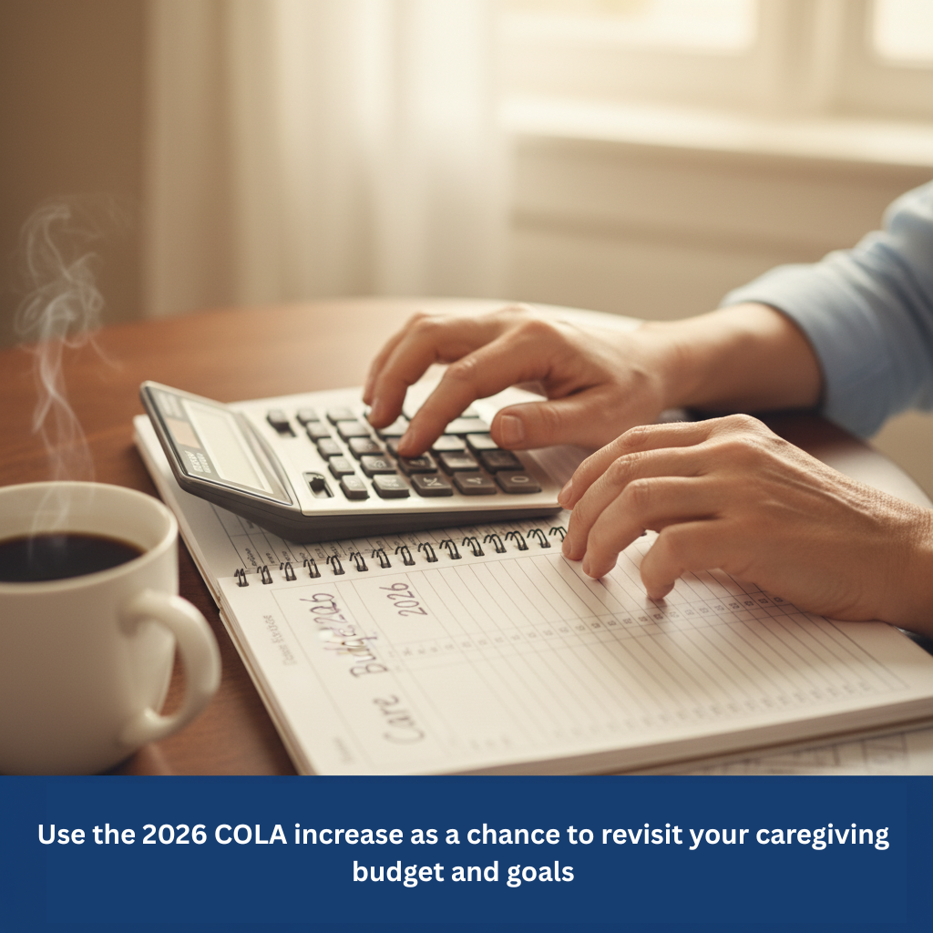 Caregiver calculating budget adjustments for 2026 Social Security COLA
